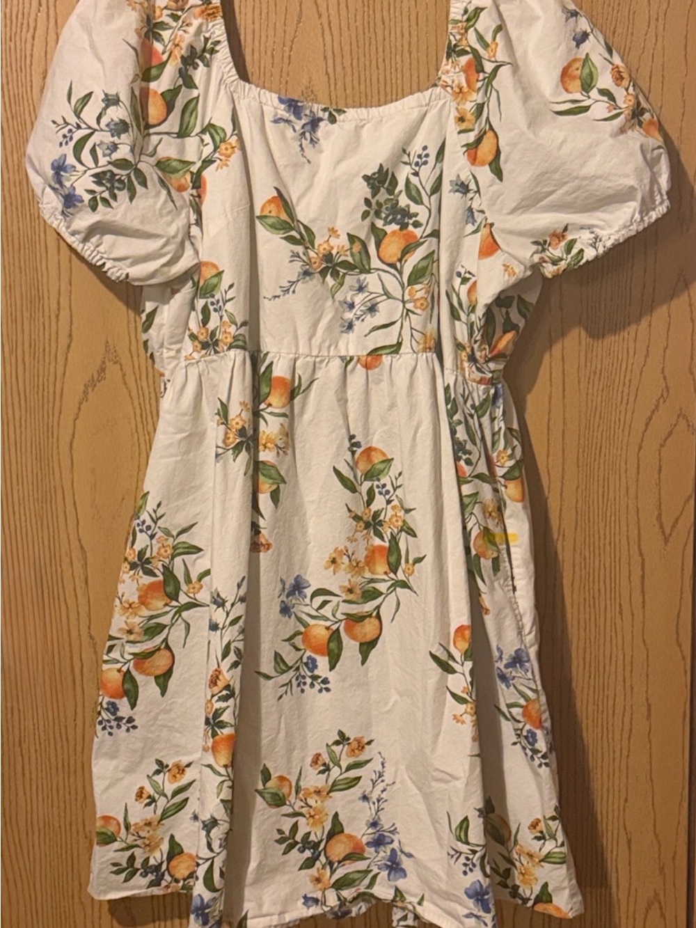 White Midi Dress with Orange & Green Floral Print